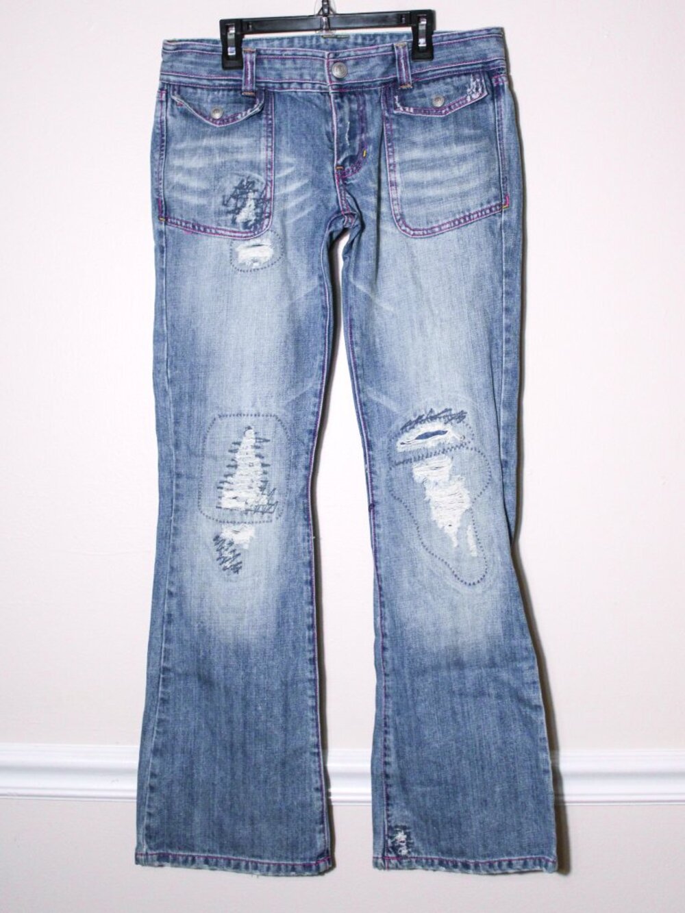 Vintage Abercrombie & Fitch Low Rise Distressed Patchwork Embroidered Jeans 4